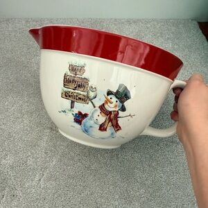 Festive Snowman Mixing Bowl with Red Rim